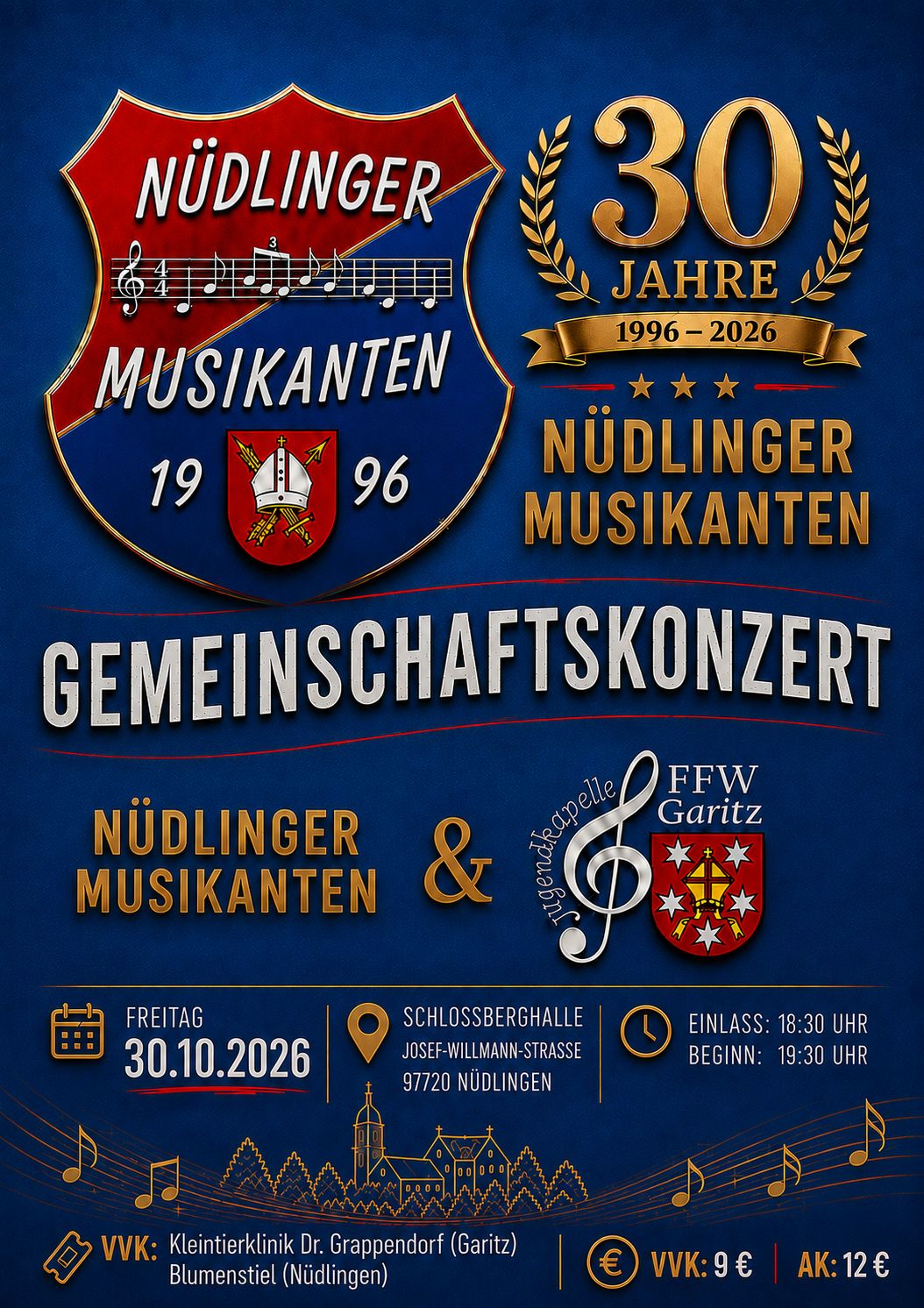 Plakat zum Gemeinschaftskonzert der Nüdlinger Musikanten und der Jugendkapelle Garitz